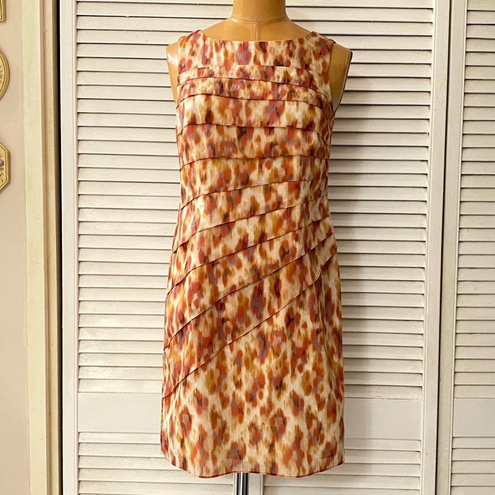 Ann Taylor Dress Womens 2P Sleeveless Silk Tiered Orange Brown Office Party